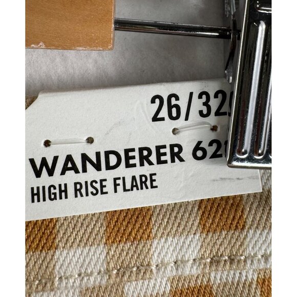 Wrangler Wanderer 622 gingham high waist flare jeans sz tan 26x32 - Picture 8 of 10